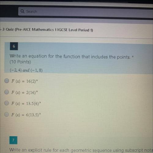 Write an equation for the function that includes the points. (-2, 4) and (-1,8?