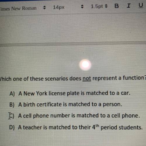 Which one of these scenarios does not represent a function? PLEASE HELP ITS DUE SOON