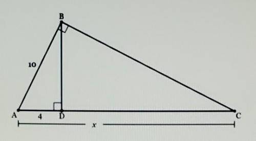 Given right triangle ABC with altitude BD drawn to hypotenuse AC. If AB = 10 and AD = 4, what is th