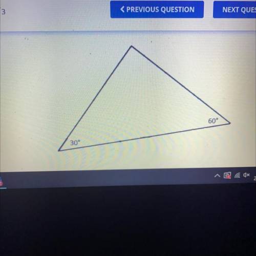 Consider the triangle graphed below. classify it by its angles

A) acute 
B) obtuse 
C)equiangular