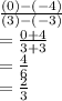 \frac{(0)-(-4)}{(3)-(-3)} \\= \frac{0+4}{3+3} \\= \frac{4}{6} \\= \frac{2}{3}
