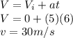 V=V_i+at\\V=0+(5)(6)\\v=30m/s