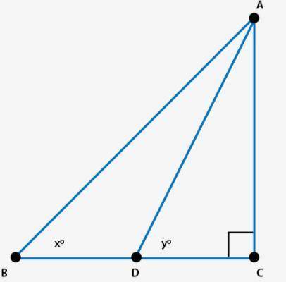 If x = 45, y = 63, and the measure of AC = 4 units, what is the difference in length between segmen