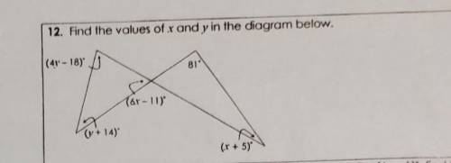 Find the values of x and y in the diagram below​