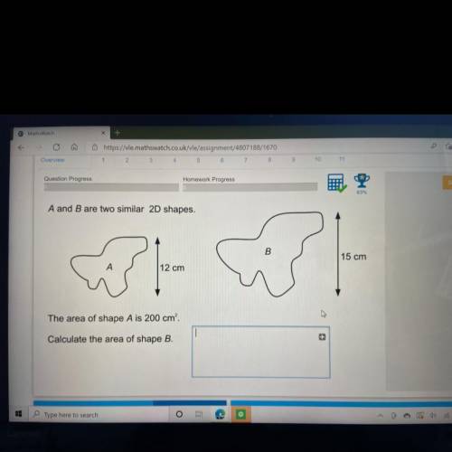 A and B are two similar shapes the area of shape A is 200cm2 calculate the area of shape B
