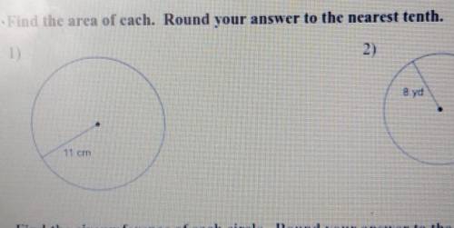 Find the area of each. Round your answer to the nearest tenth. 1) 2) M Find the circumference of ca