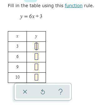 Fill in the table using the function rule