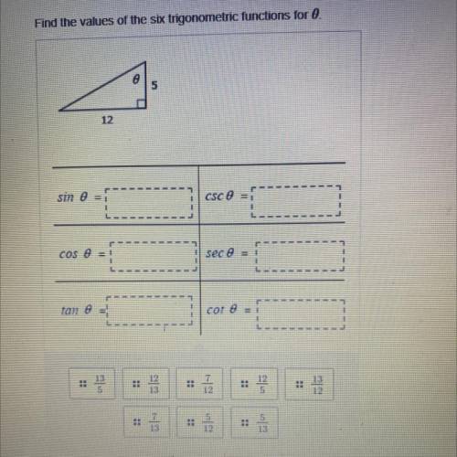 Find the values of the six trigonometric functions for