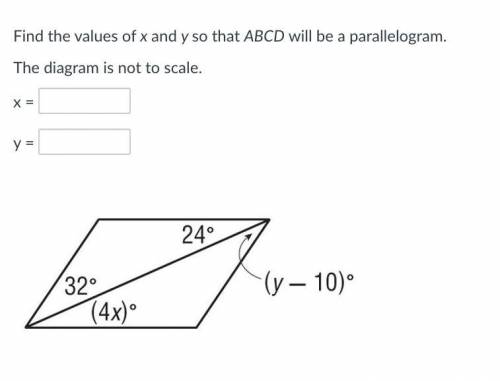 Find the values of x and y so that ABCD will be a parallelogram.