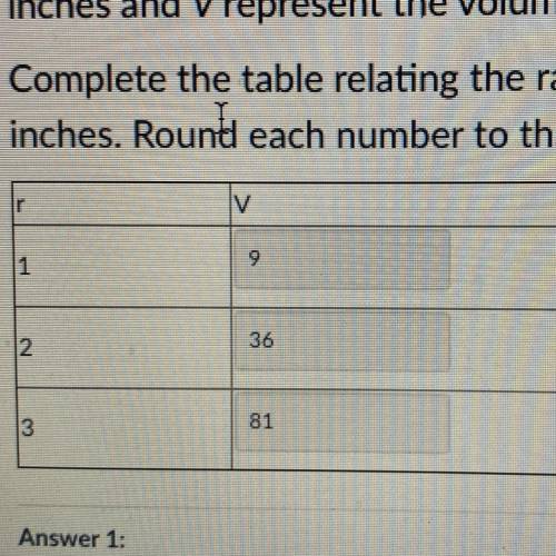 There are many cylinders with a height of 9 inches. Let r represent the radius in

inches and V re