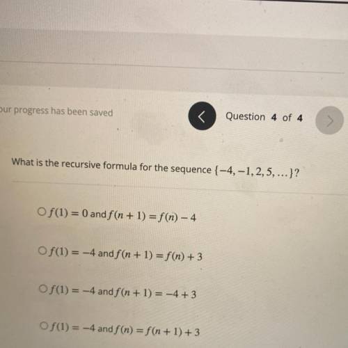 What is the recursive formula for the sequence {-4,-1,2,5}