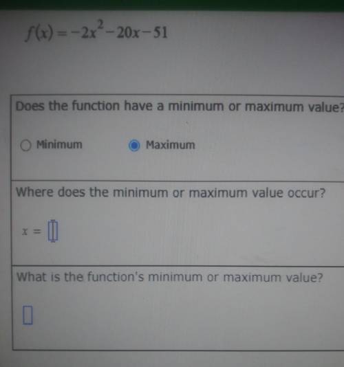 Answer the questions below about the quadratic function ​