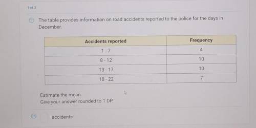 Of 3

The table provides information on road accidents reported to the police for the days inDecem
