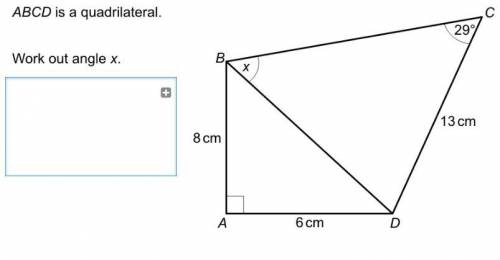 ABCD is a quadrilateral, work out angle x