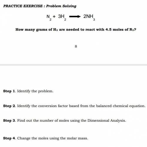Help. Need asap. Problem solving N2+3H2-->2NH31-4 steps​