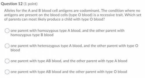 Alleles for the a and b blood cell antigens are codominant. The condition where no antigens are pre