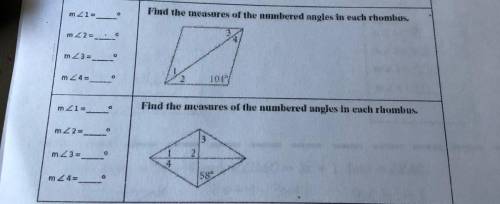 Find the measures of the numbered angles in each rhombus