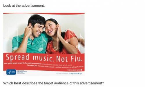 Look at the advertisement.

A poster that reads, Spread music. Not flu. with people sharing earb