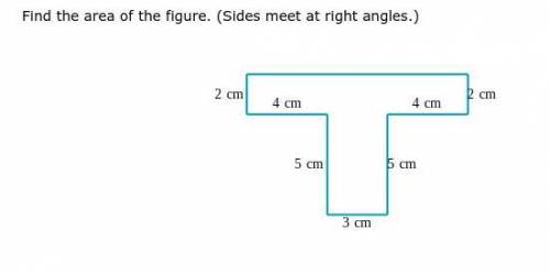 Find the area of the figure. (Sides meet at right angles.)
Please I need help