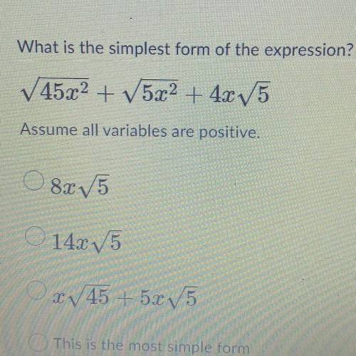 What is the simplest form of the expression?

✓4502 +502 + 425
Assume all variables are positive.