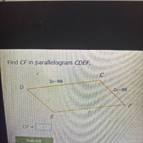 Find CF in parallelogram CDEF
(TAKE THE POINT HELP PLEASE)