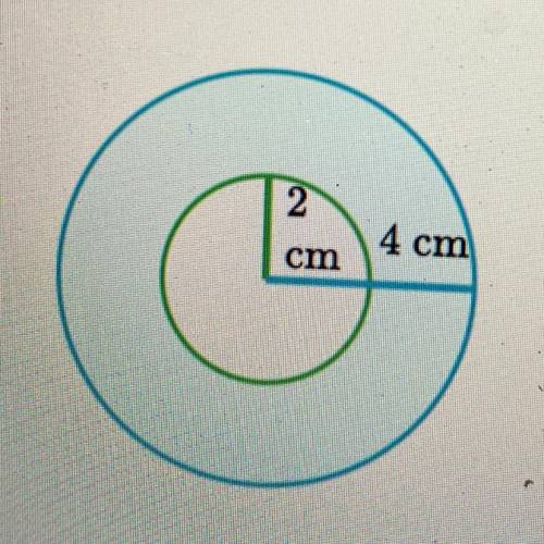 A circle with radius of 2 cm sits inside a circle with radius of 4 cm.

What is the area of the sh