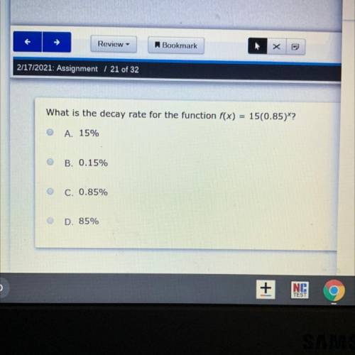 HELP I NEED HELP ASAP
A. 15%
B. 0.15%
C. 0.85%
D. 85%