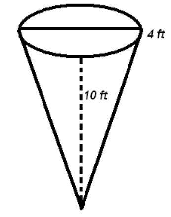 What's the volume of this cone?
41.9 ft 3
125.6 ft 3
240 ft 3
501.4 ft 3