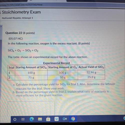 A. Calculate the percentage yield for SiO2 for trial 1. Also, determine the leftover reactant for t