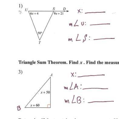 Find x.Find the measure of the given angles. Show work!!!
