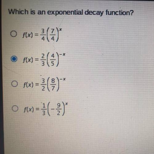 Which is an exponential decay function?
A
B
C
D