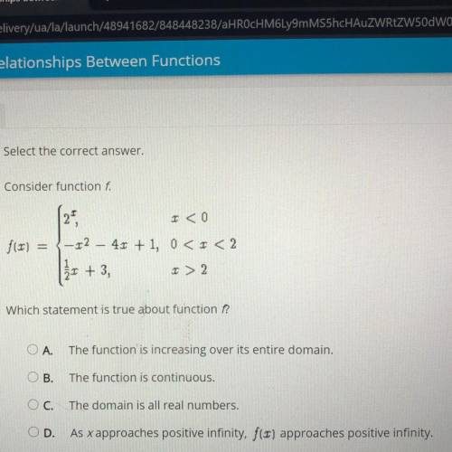 Consider function f. Which statement is true about function f
