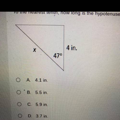 To the nearest tenth, how long is the hypotenuse in the triangle below?