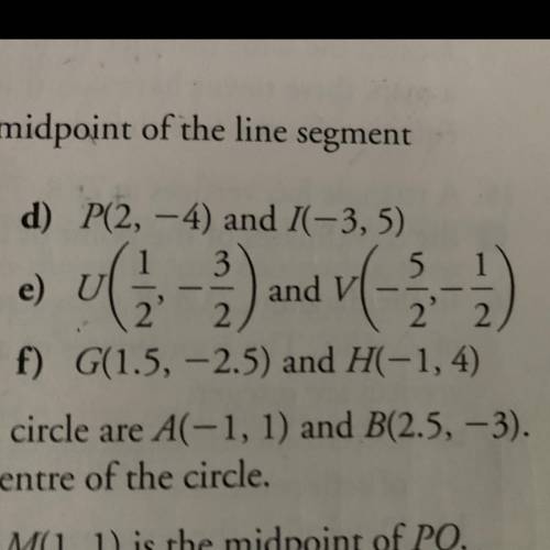 How do you calculate the midpoint of question e)? I am very desperate. please help