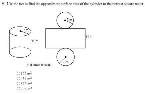 Use the net to find the approximate surface area of the cylinder to the nearest square meter

A. 3