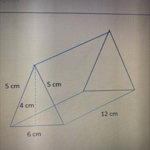 What is the surface area of the triangular prism?

A)
144 cm
cm2
B)
216 cm2
C)
225 cm2
D)
256 cm