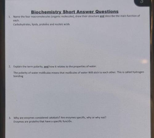 Biochemistry questions​