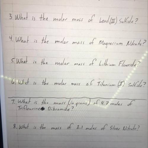 Chemistry question of Molar mass (will mark brainiest)