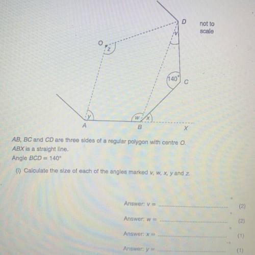 AB, BC and CD are three sides of a regular polygon with centre O.

ABX is a straight line.
Angle B