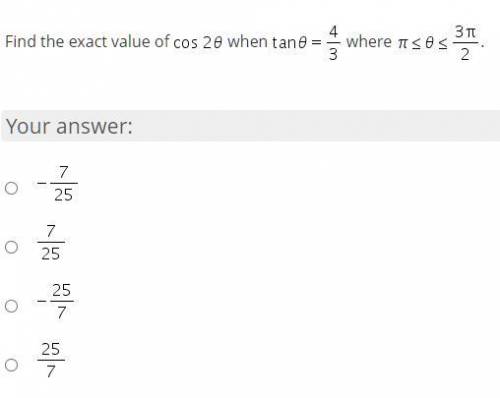 BRAINLIEST AND 15 POINTS! LOOK AT ATTACHMENT FOR MORE INFO! Find the exact value of cos space 2 the