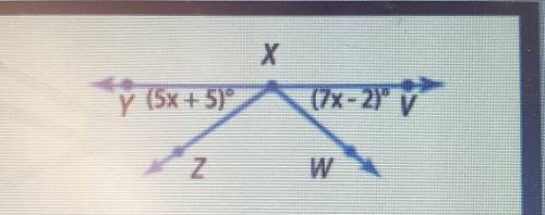 In the figure shown the sum of the measures yxz and wxv is 75 degrees . what is the measure of zxw​