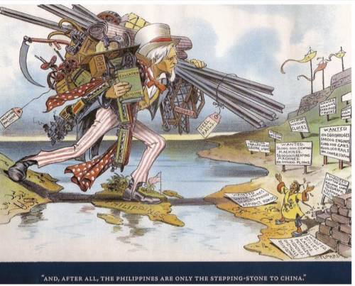 1. name 3 countries represented in this cartoon?

2. what is Uncle Sam carrying and why is he carr