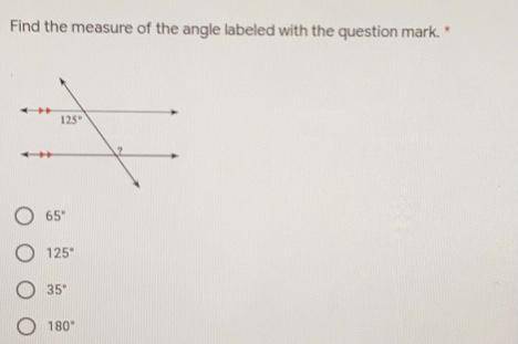 Please help!
Find the measure of the angle labeled with the question mark.