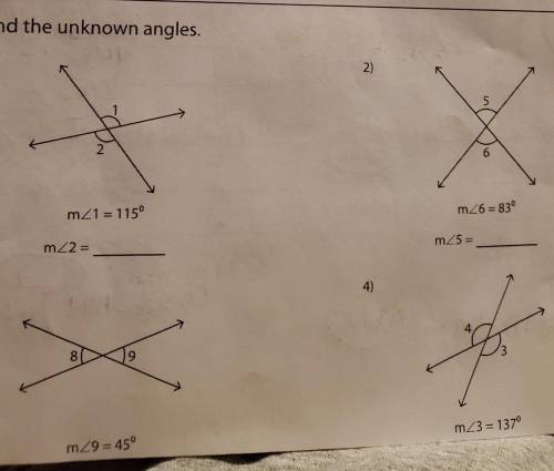 Vertical Angles

Find the unknown angles.i don't know how to do these help me understand please. i