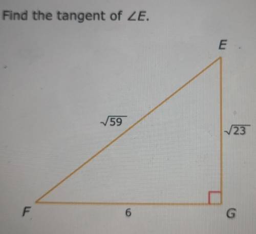 Find the tangent of <E

Write your answer in simplified,rationalized form. Do not round. tan(E)