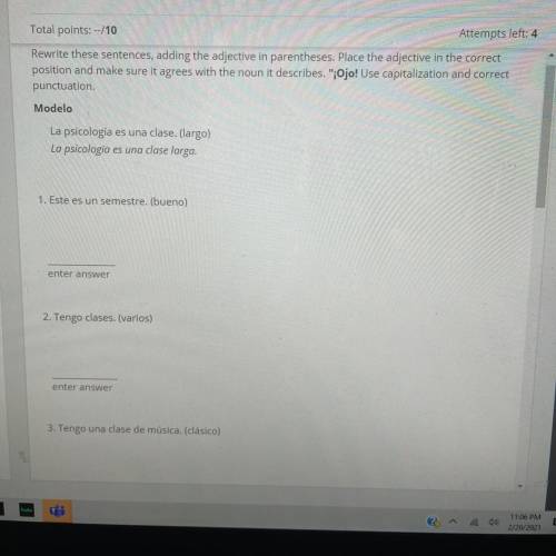 Need help with my Spanish homework please answer