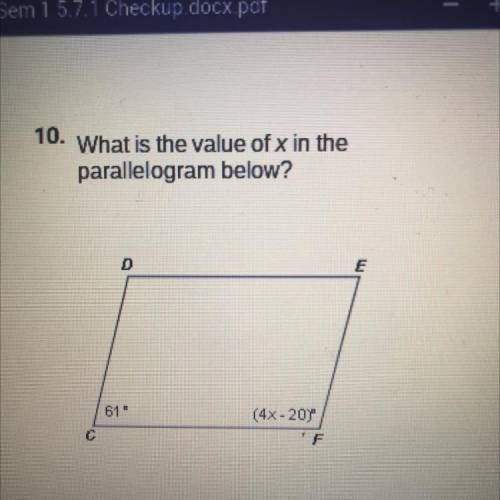 What’s the value of X on the parallelogram below?