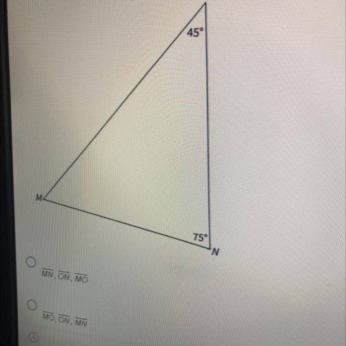 List the angles of the triangle from smallest to largest.