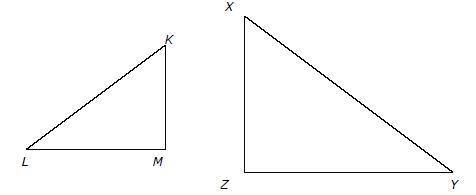 In the diagram below, Triangle KLM is similar to Triangle XYZ. Which statement about the triangles