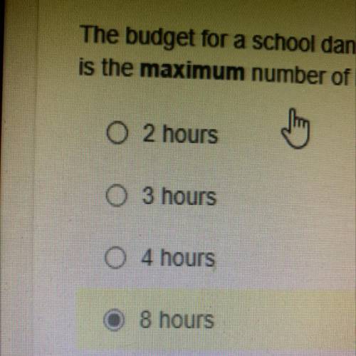 The budget for a school dance is 370.00. The band charges $65.00 per hour. What is the maximum numb